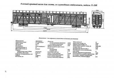 4-осный крытый вагон для скота, со служебным отделением, модель 11-268