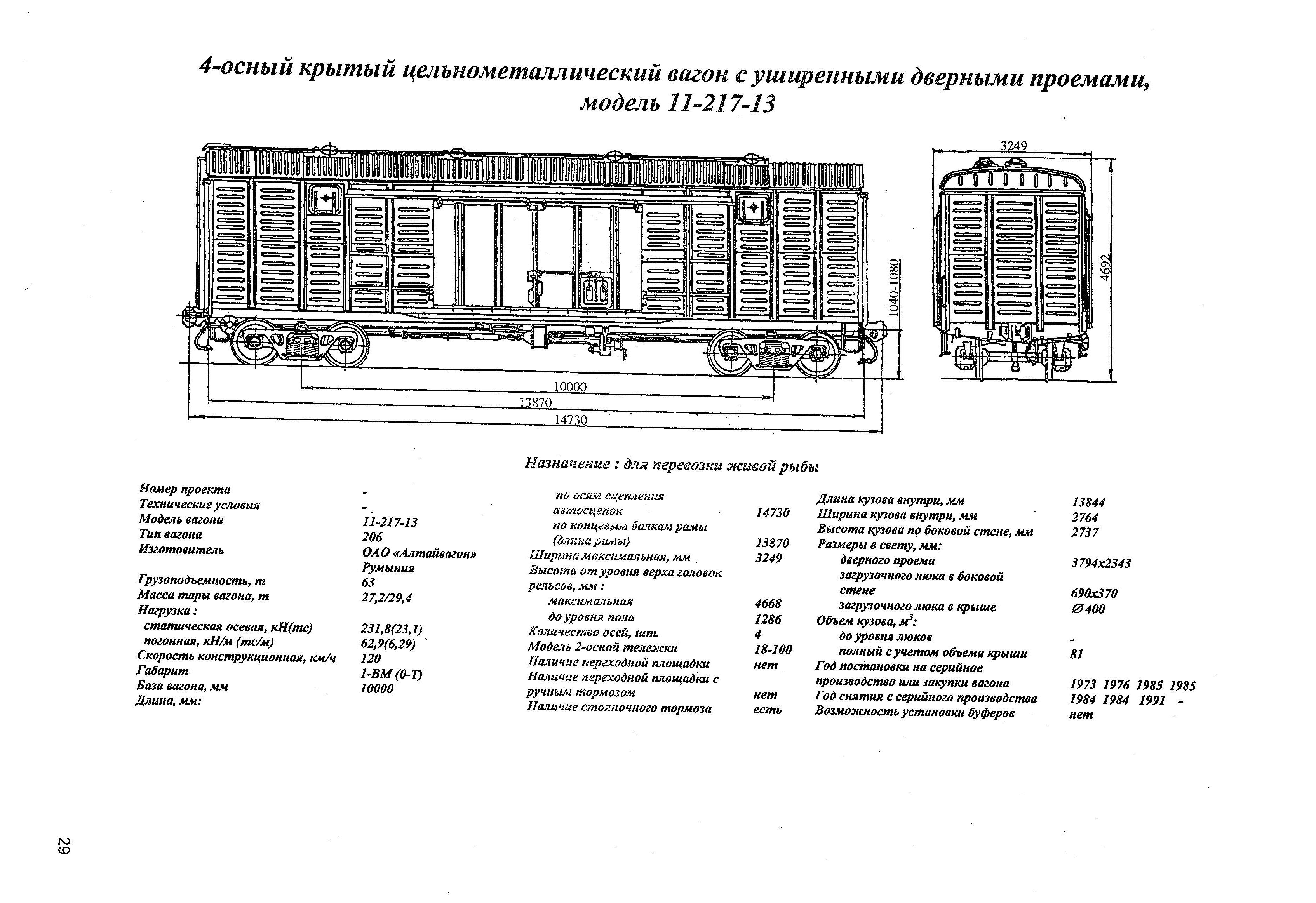 4-осный крытый цельнометаллический вагон с уширенными дверными проемами, модель 11-217-13