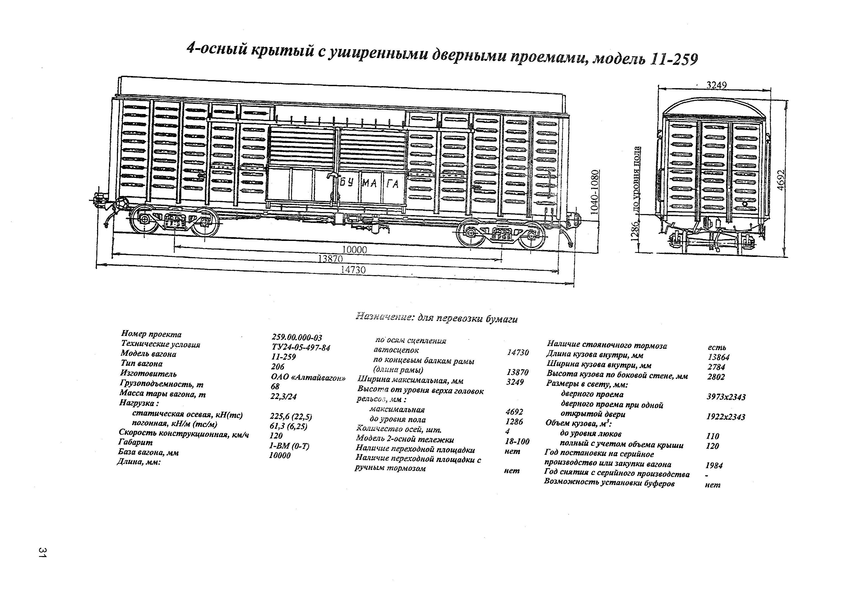 4-осный крытый с уширенными дверными проемами, модель 11-259